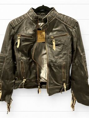 STS Ranchwear The Harlie Black Leather Fringe Biker Jacket